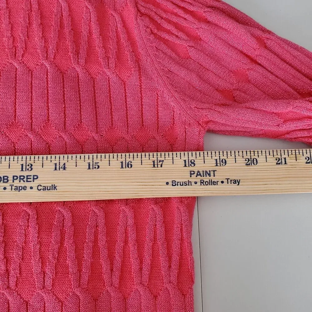 Women Pink Shimmer Long Cable Cardigan Sweater XS Career Preppy Classic Casual